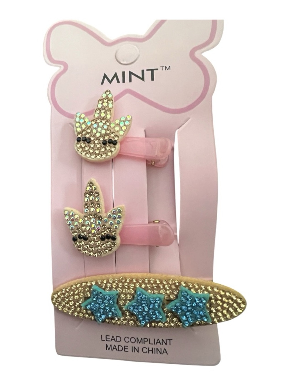 Pink Unicorn  Snap Hair Clips and Gold Hair Pin Set